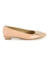 Roger Vivier Belle Vivier Patent Leather Mid-heel Flats In Nude