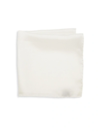 Canali Solid Silk Pocket Square In White