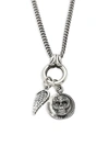 King Baby Studio Men's Baroque Sterling Silver Baby Skull Coin & Wing Pendant Necklace