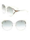 Gucci 63mm Oversized Oval Sunglasses In Gold