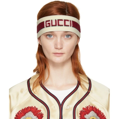 Gucci Off-white & Red Stripe Logo Headband In 9266 Ivory | ModeSens