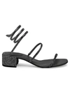 René Caovilla Women's Cleo Ankle-wrap Crystal-embellished Satin Sandals In Black