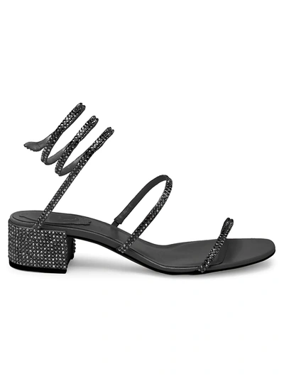 René Caovilla Women's Cleo Ankle-wrap Crystal-embellished Satin Sandals In Black