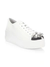 Miu Miu Women's Jewelled Cap-toe Leather Platform Sneakers In Bianco