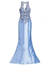 Basix Black Label Women's V-neck Sleeveless Embroidered Gown In Soft Blue