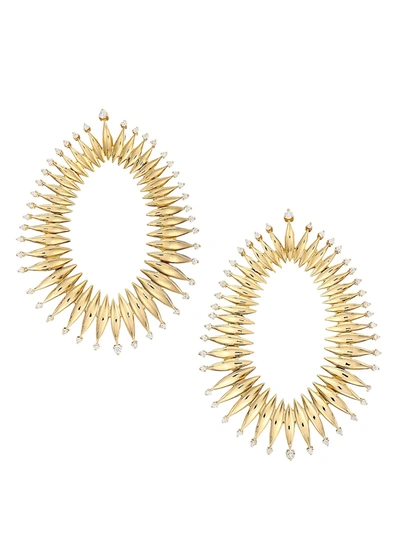 Hueb 18k Yellow Gold Tribal Diamond Open Circle Drop Earrings