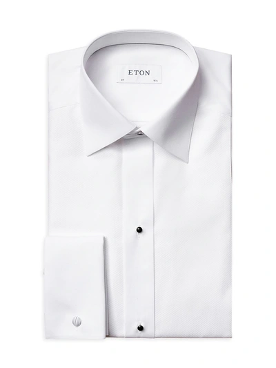 Eton Slim-fit Pique Long-sleeve Cotton Dress Shirt In White