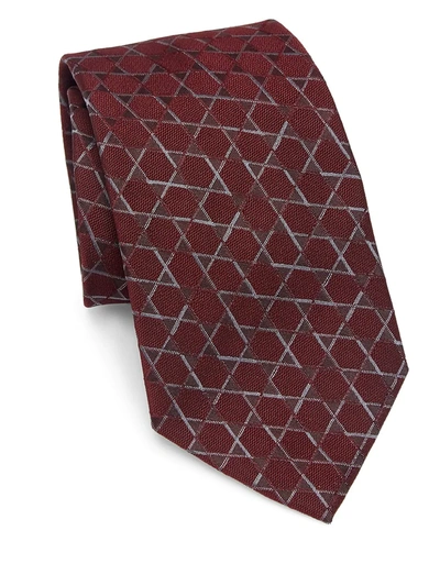 Emporio Armani Men's Star-print Silk Tie In Merlot