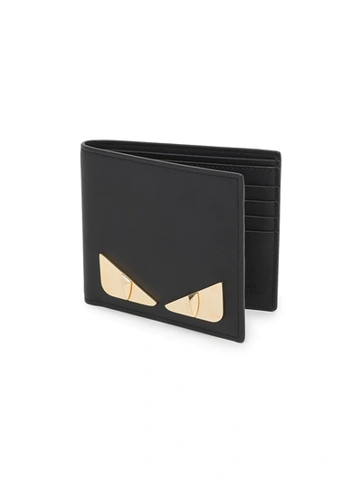 Fendi Men's Metal Bugs Leather Billfold Wallet In Nero