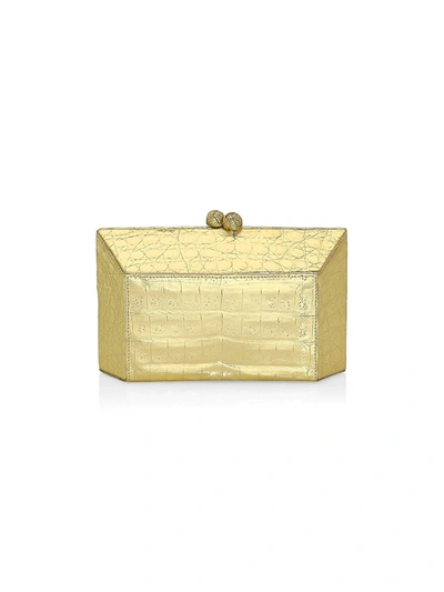 Nancy Gonzalez Geo Kiss-lock Metallic Crocodile Minaudiere Clutch Bag In Gold