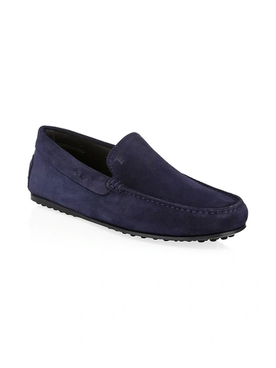 Tod's Men's City Gommini Suede Drivers In Navy