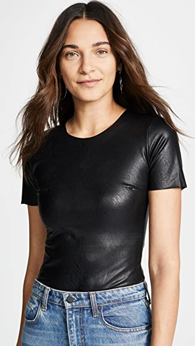 Commando Faux-leather Tee Thong-back Bodysuit In Black