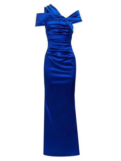 Talbot Runhof Duchesse Stretch Satin One-shoulder Column Gown In Royal Blue