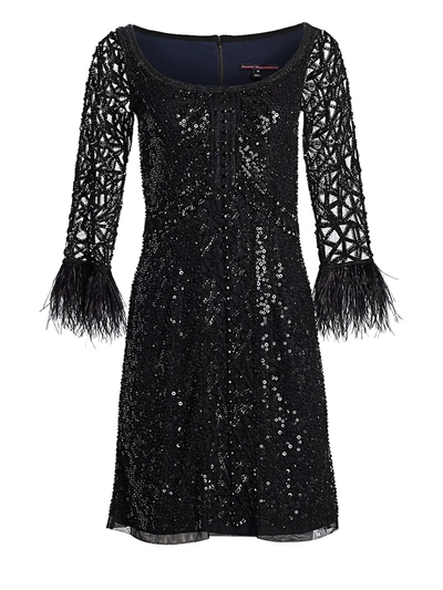 Joanna Mastroianni Feathered A-line Cocktail Dress In Black