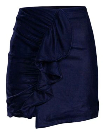 Patbo Velvet Ruffled Mini Skirt In Midnight Blue