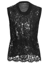 Dolce & Gabbana Sleeveless Lace Front Shell Top In Black