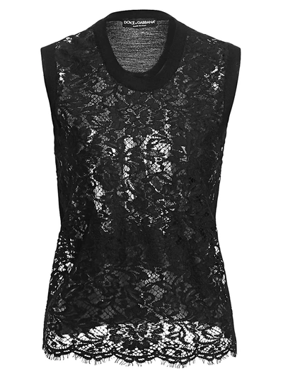 Dolce & Gabbana Sleeveless Lace Front Shell Top In Black