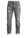 Brunello Cucinelli Men's Distressed Faded Jeans In Dark Grey