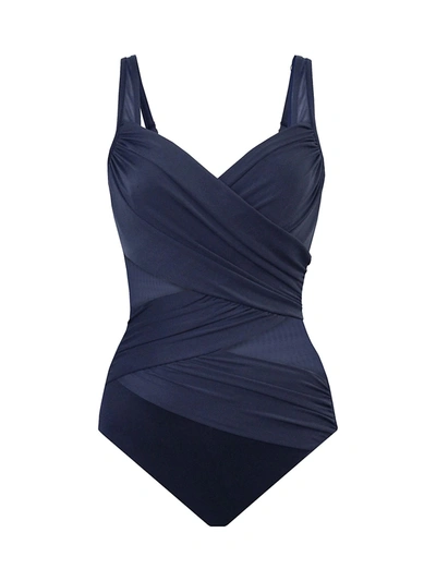 Miraclesuit Swim Network Madero Ruched Criss Cross One-piece Swimsuit In Midnight