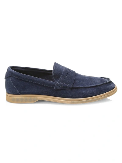 Brunello Cucinelli Men's Suede Penny Loafers In Ink Blue