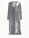 Ganni Women's Sequin Wrap Dress In Silver