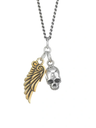 King Baby Studio Men's Two-tone Skull & Wing Pendant In Silver