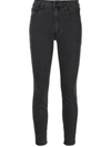 Mother The Looker Mid-rise Ankle Skinny Fray Hem Distressed Jeans In Black