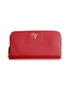 Prada Women's Leather Zip-around Wallet In Fuoco Red