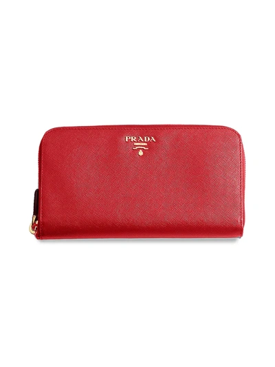 Prada Women's Leather Zip-around Wallet In Fuoco Red