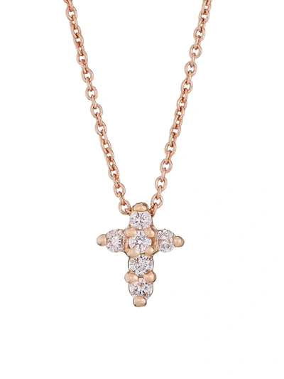 Roberto Coin Tiny Treasures Diamond & 18k Rose Gold Baby Cross Pendant Necklace