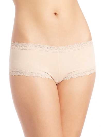 Hanky Panky Lace-trim Organic Cotton Boyshorts In Chai