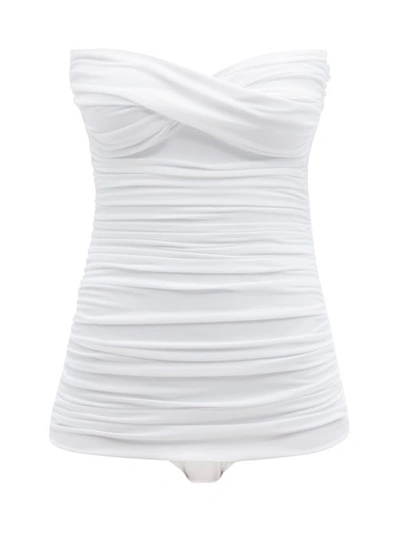 Norma Kamali Walter Mio Strapless Ruched One-piece Swimsuit In White