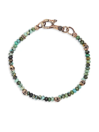 John Varvatos Men's Mercer Turquoise & Brass Skull Beaded Bracelet