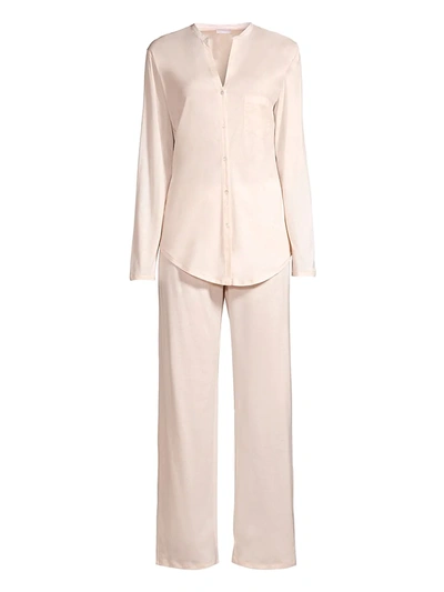 Hanro Cotton Deluxe Knit Pajama Set In Crystal Pink