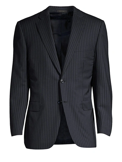 Brioni Stripe Wool Jacket In Blue Grey