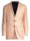 Kiton Men's Gingham Single-breasted Wool, Silk & Linen Blazer In Peach