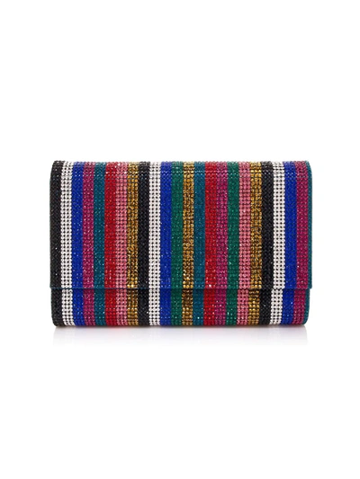Judith Leiber Fizzoni Iridescent Stripe Crystal Clutch In Neutral