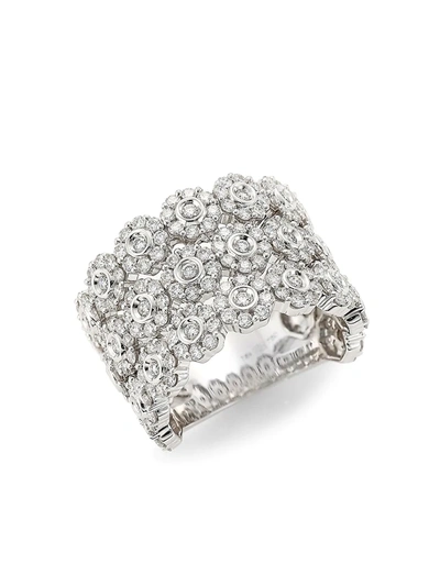 Hueb Women's Diamond Flower 18k White Gold Ring