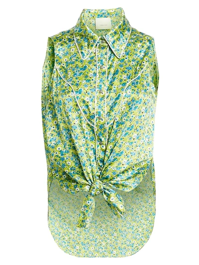 Cinq À Sept Women's Leon Floral Tie-front Sleeveless Blouse In Peri Dot Multi