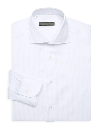 Corneliani Men's Textured Circles Pinstripe Dress Shirt In White