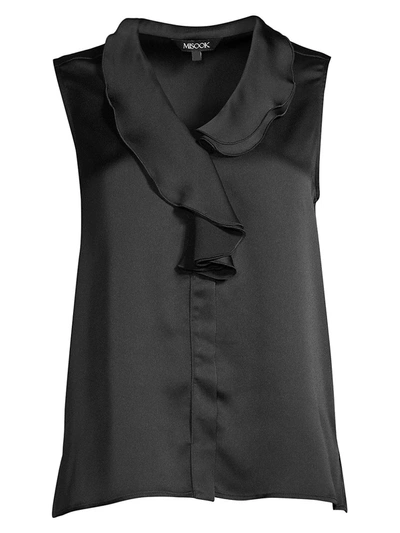 Misook Waterfall Ruffle Crepe De Chine Blouse In Black