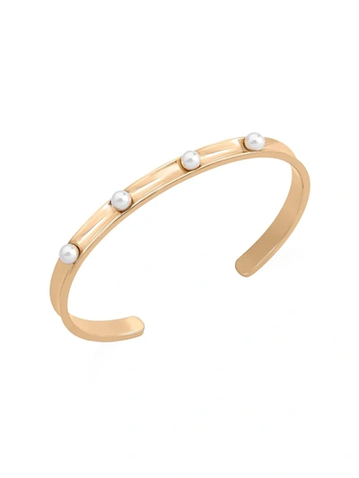 Majorica Circle White Round Faux Pearl & Stainless Steel Bangle In Gold