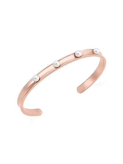 Majorica Circle White Round Faux Pearl & Stainless Steel Bangle In Pink