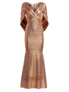 Talbot Runhof Women's Eternity-sleeve Metallic Gown In Copper