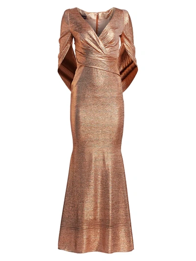 Talbot Runhof Women's Eternity-sleeve Metallic Gown In Copper