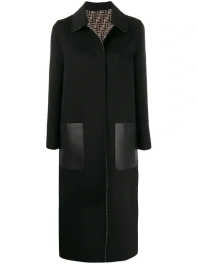 Fendi Women's Ff Logo Reversible Wool Coat In Black