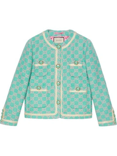 Gucci Women's Macro Gg Contrast Trim Tweed Jacket In Light Blue