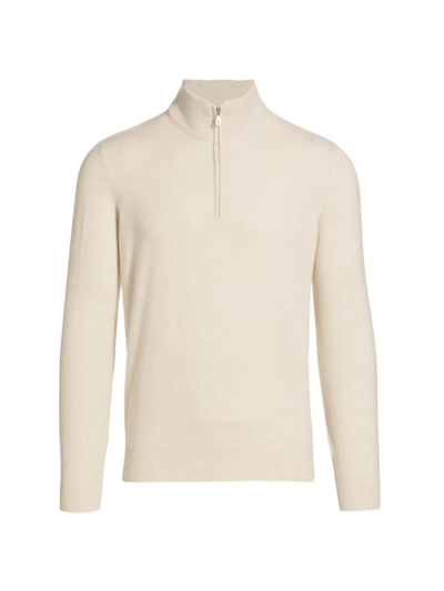 Brunello Cucinelli Half Zip Cashmere Turtleneck Sweater In Ecru