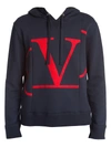 Valentino Men's Go Logo Hoodie In Navy Red