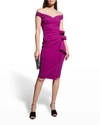 Chiara Boni La Petite Robe Melania Off-the-shoulder Side Ruched Cut Out Sheath Dress In 63912 Radicchio